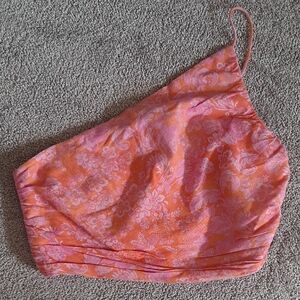 Zara Orange and Pink One-Shoulder Top Sz L